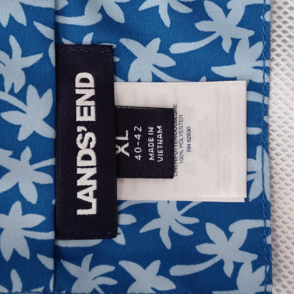 🌊Lands' End🌊 - Blue/White Palm Tree Swim Trunk - Picture 3 of 16